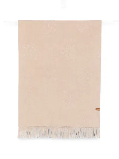 Liu •jo Logo-embossed Fringed Scarf In Neutral