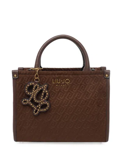 Liu •jo Logo-embossed Studded Tote Bag In Brown