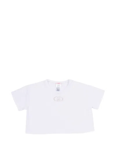 Liu •jo Kids' Logo-embroidered Cropped T-shirt In White