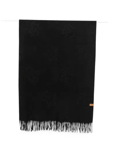 Liu •jo Logo-embroidered Fringed Scarf In Black