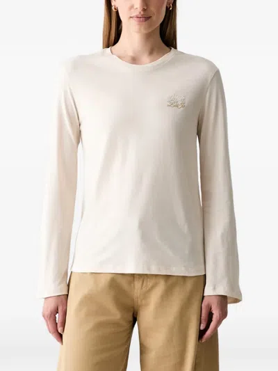 Liu •jo Logo-embroidered Long-sleeve T-shirt In White