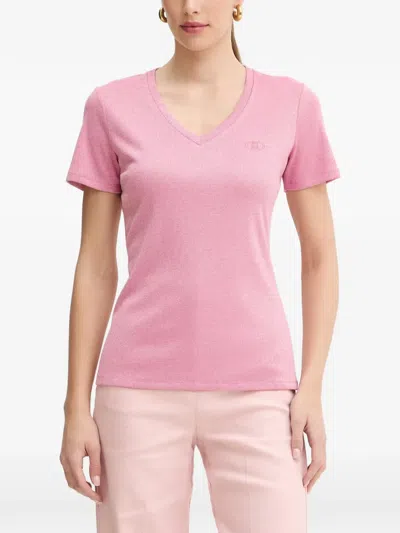 Liu •jo Logo-embroidered Metallic-effect T-shirt In Pink