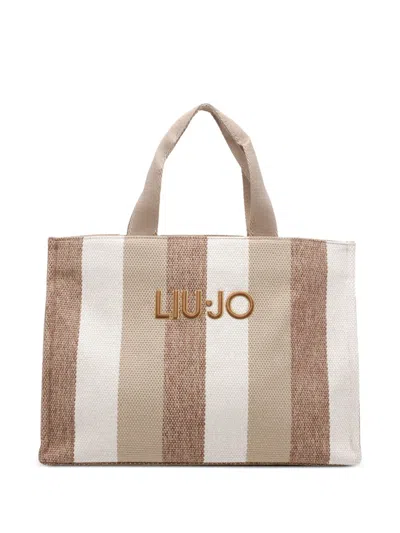 Liu •jo Logo-embroidered Striped Tote Bag In White
