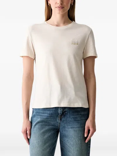 Liu •jo Logo-embroidered T-shirt In Neutral
