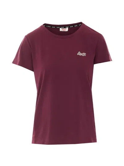 Liu •jo Logo-embroidered T-shirt In Burgundy