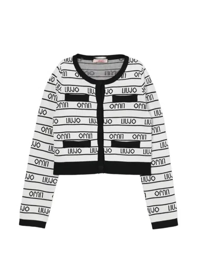 Liu •jo Kids' Logo-intarsia Striped Cardigan In Weiss