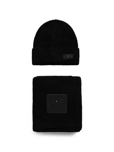 Liu •jo Logo-patch Beanie Hat Set (set Of Two) In Black