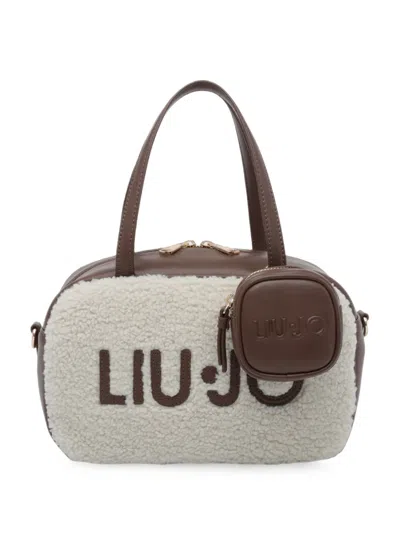 Liu •jo Logo-patch Faux-shearling Tote Bag In Gray