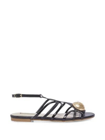 Liu •jo Logo-plaque Caged Sandals In Black