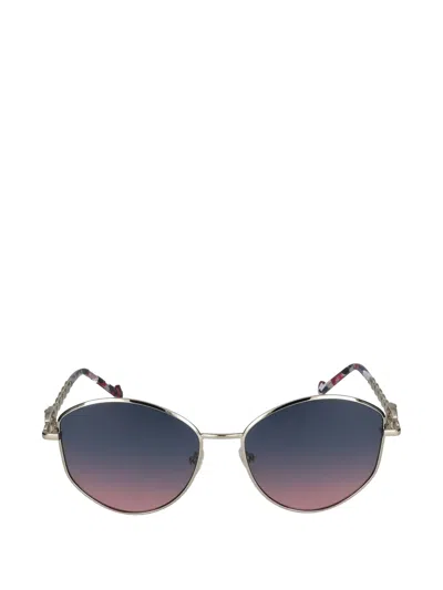Liu •jo Logo-plaque Chain-link Sunglasses In Gold