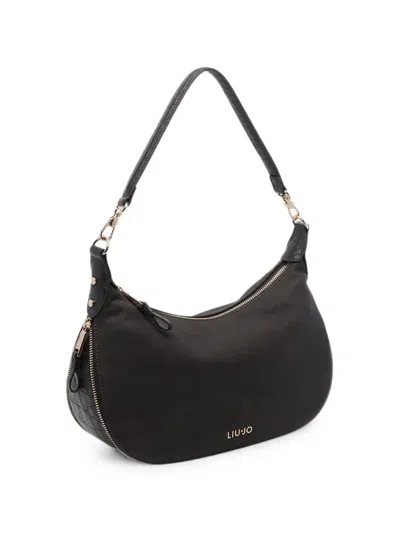 Liu •jo Logo-plaque Crocodile-effect-panel Shoulder Bag In Black