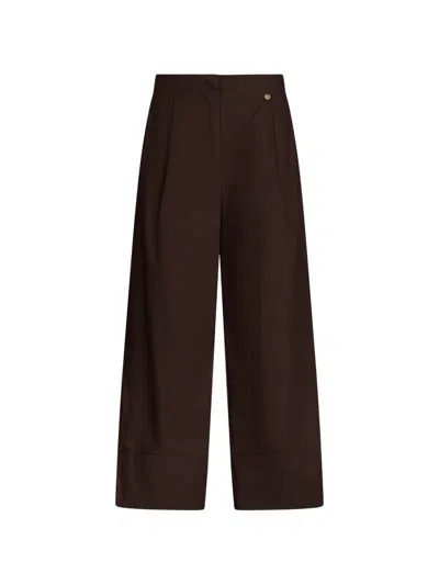 Liu •jo Logo-plaque Flared Trousers In Brown
