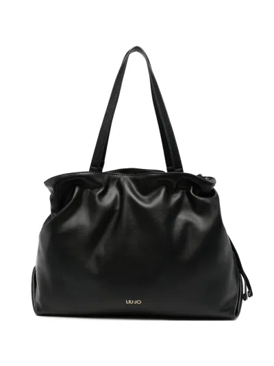 Liu •jo Logo-plaque Gathered Tote Bag In Black