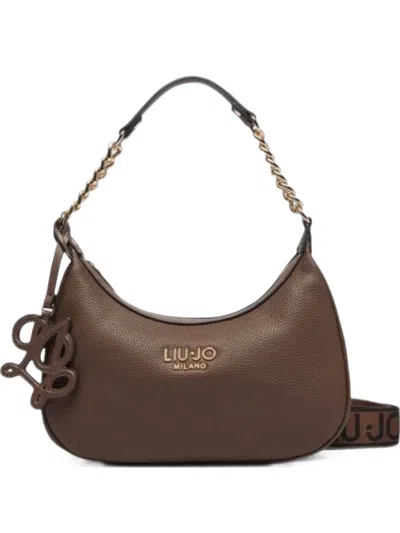 Liu •jo Logo-plaque Grained-effect Shoulder Bag In Brown