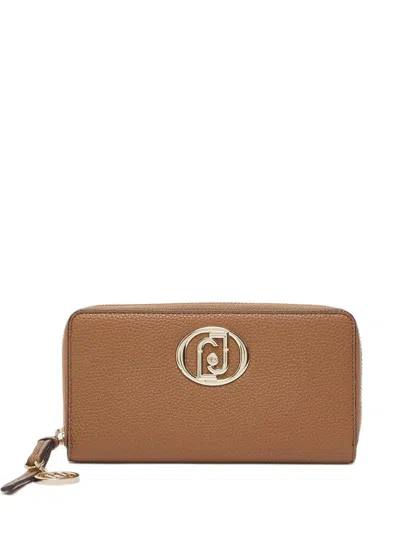 Liu •jo Logo-plaque Pebbled Wallet In Brown
