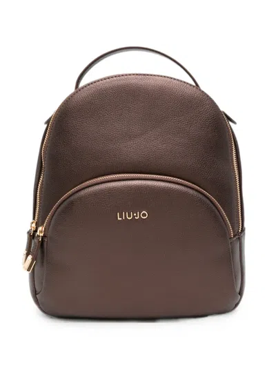 Liu •jo Logo-plaque Pebbled-effect Backpack In Brown