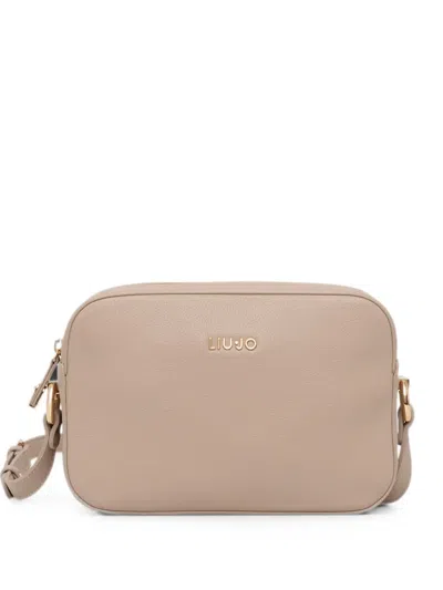 Liu •jo Logo-plaque Pebbled-effect Shoulder Bag In Neutral