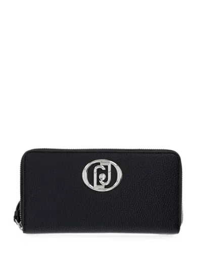 Liu •jo Logo-plaque Pebbled-effect Wallet In Black