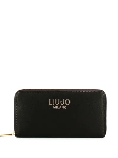 Liu •jo Logo-plaque Zip-around Wallet In Black