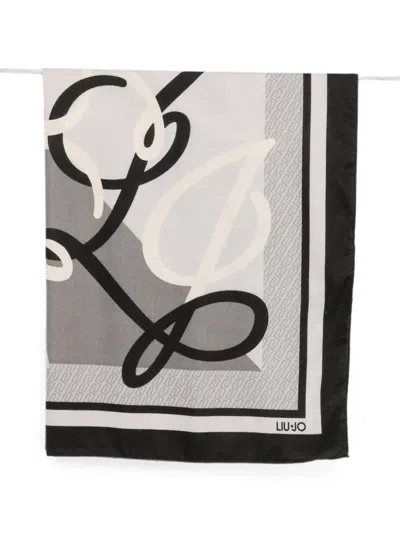Liu •jo Logo-print Border Scarf In Black