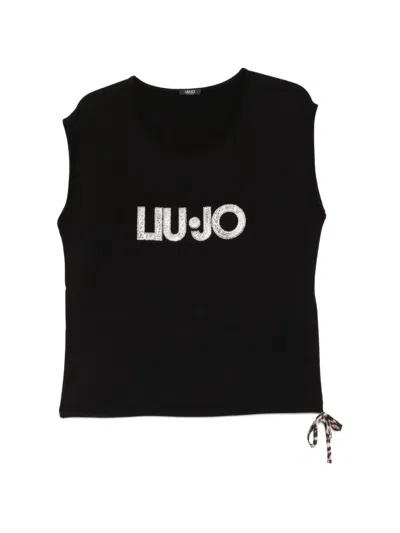 Liu •jo Logo-print Drawstring-hem T-shirt In Black