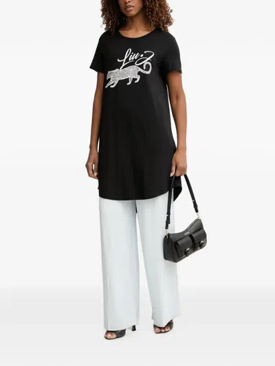 Liu •jo Logo-print Rhinestone-embellished Mini Dress In Black