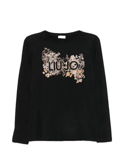 Liu •jo Logo-print Rhinestone-embellished T-shirt In Black