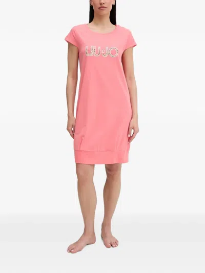 Liu •jo Logo-print Short-sleeve Midi Dress In Pink