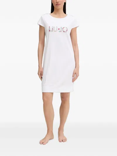 Liu •jo Logo-print Short-sleeve Midi Dress In White