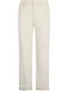 Shop Liu •jo Long Beige Palazzo Jeans
