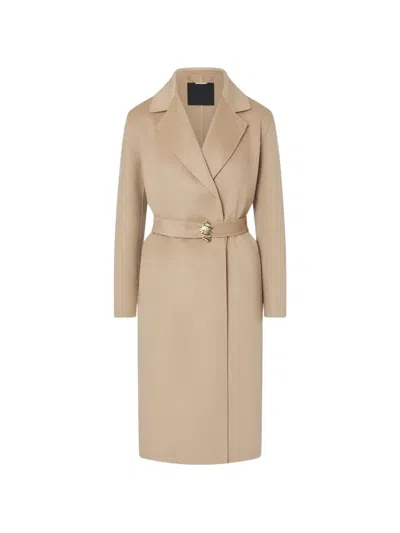 Liu •jo Long Coat With Jewel Embroidery In Brown