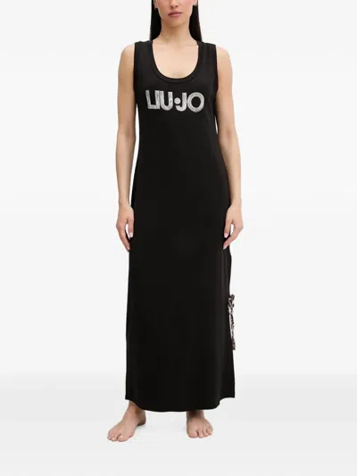 Liu •jo Long Dress With Maxi-logo In Black