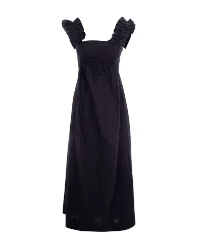 Liu •jo Long Dress With Ruched Shoulder Straps And Bow Detail In Black