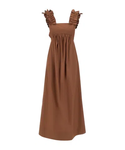 Liu •jo Long Dress With Ruffled Sleeves In Brown