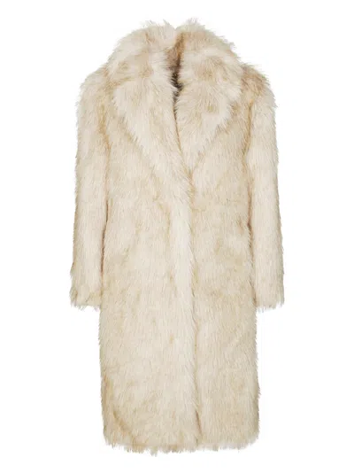 Liu •jo Long Faux Fur Coat With Classic Collar In Neutral