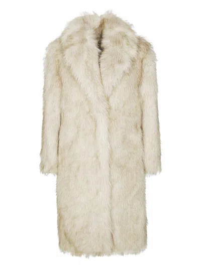 Liu •jo Long Faux Fur Coat With Classic Collar In Blue