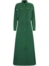 Liu •jo Green Long Dress In Cotton With Bottons And Pockets