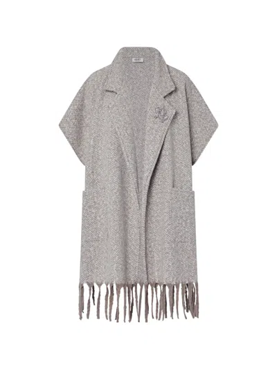 Liu •jo Long Jacquard Poncho In Gray
