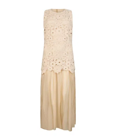 Liu •jo Long Macrame Dress In Neutral