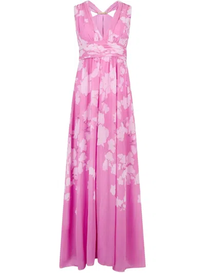 Liu •jo Long Pink Dress With Floral Design