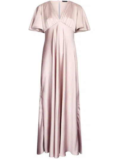 LIU •JO LONG PINK SATIN DRESS WITH A V-NECK