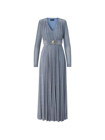 Liu •jo Long Pleated Lurex Dress In Blue