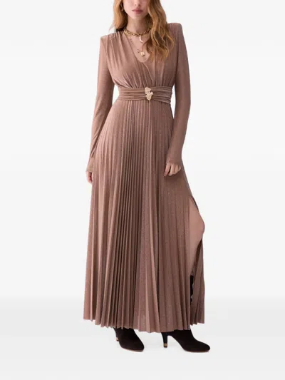 Liu •jo Long Pleated Lurex Dress In Neutral