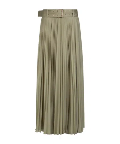 Liu •jo Pleated Belted Maxi Skirt In Green