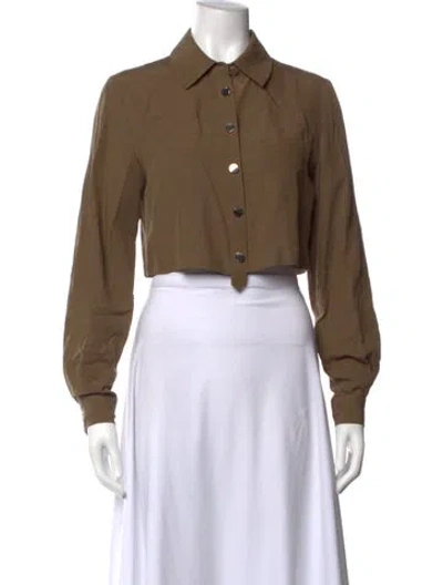 Pre-owned Liu •jo Long Sleeve Button-up Top In Brown