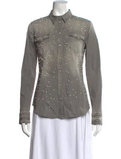 Pre-owned Liu •jo Long Sleeve Button-up Top In Grey