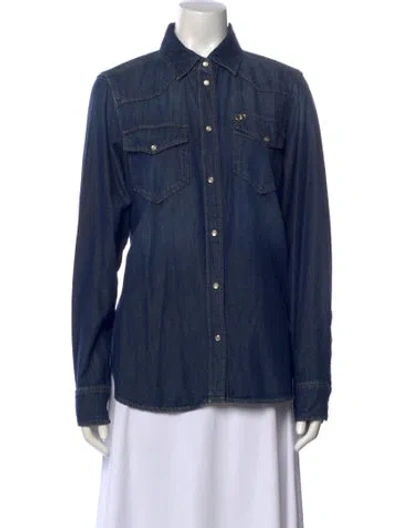 Pre-owned Liu •jo Long Sleeve Button-up Top W/ Tags In Blue