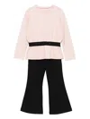 Liu •jo Long-sleeve Flared Belted Trouser Set In Pink