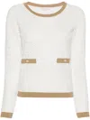 Liu •jo Long-sleeve Pointelle-knit Blouse In Neutrals