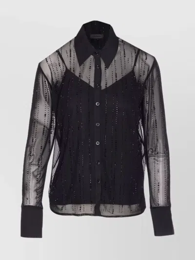 LIU •JO LONG SLEEVE SHEER SHIRT WITH CRYSTAL EMBELLISHMENTS